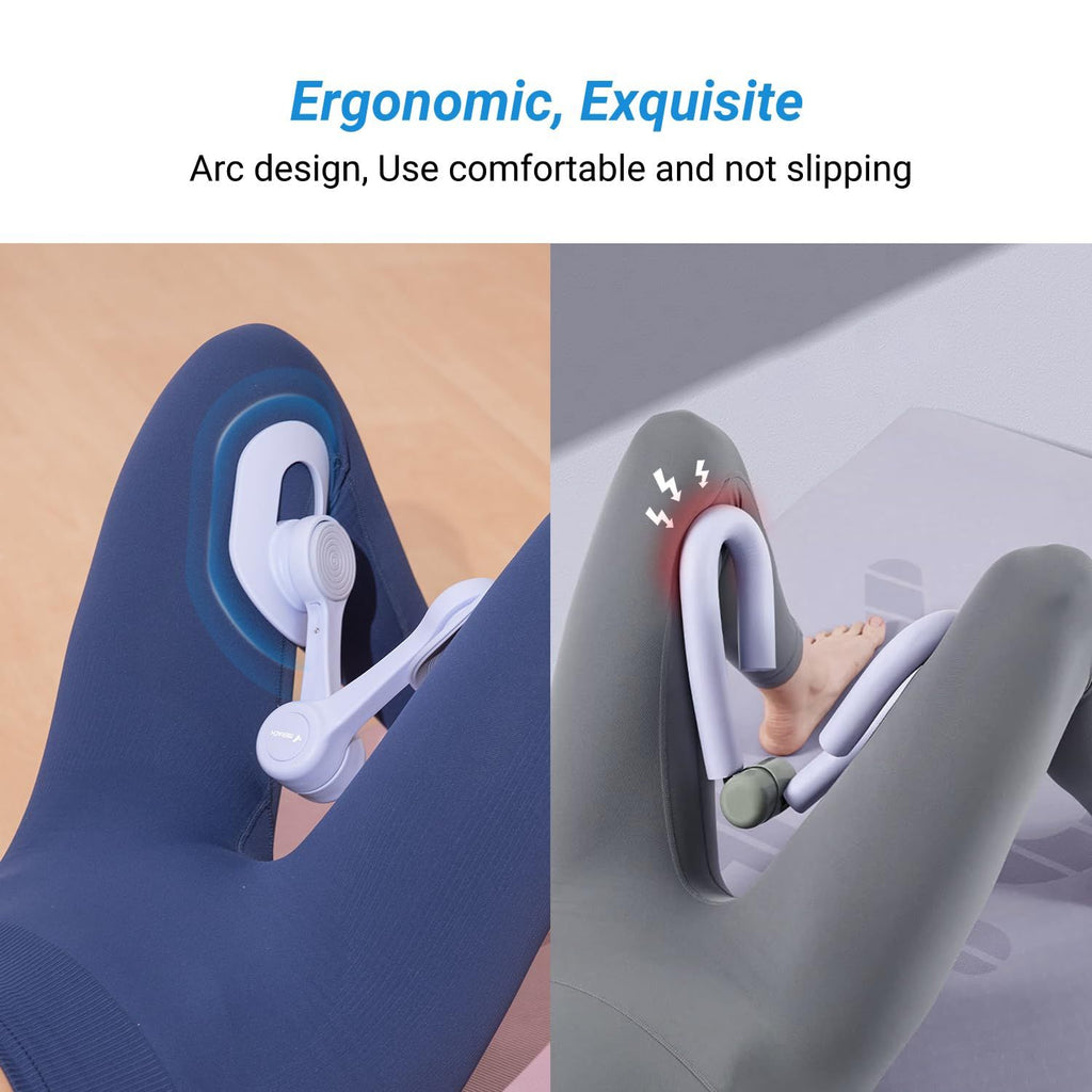 Ergonomic product design shown on a person working out, with text highlighting comfort and non-slipping features.